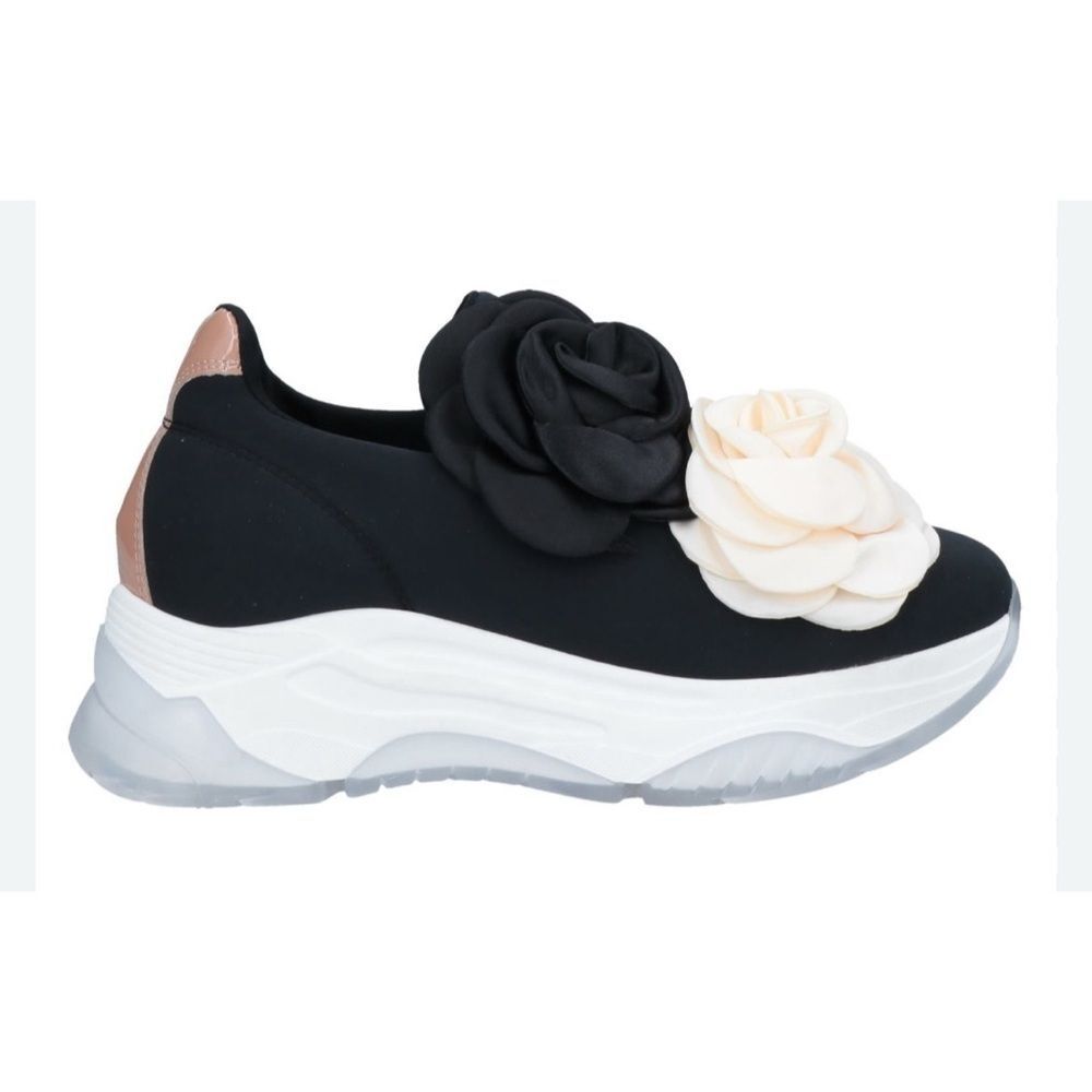 Loretta Pettinari Black and Cream Floral Appliqué Sneakers